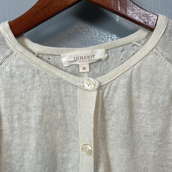 Inhabit Cream Crewneck Linen Button Closure Cardigan size M - Picture 3 of 11